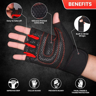 Men Women Half Finger Glove with Wrist Wrap for Sport Weight Lifting